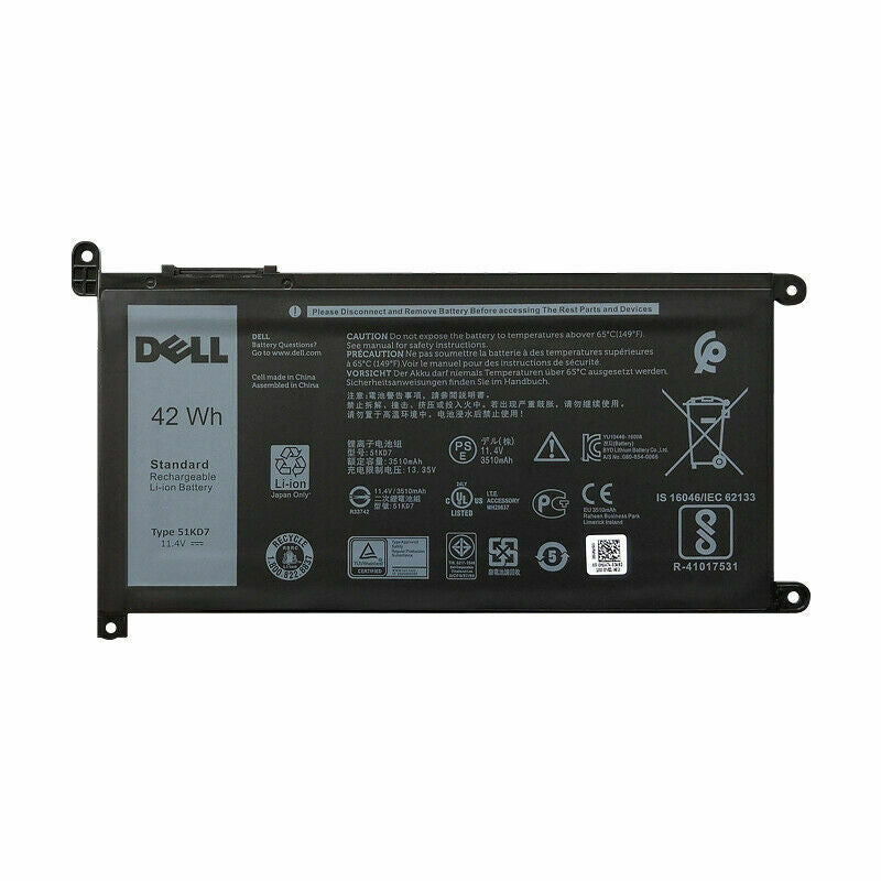 Original 42Wh 3-Cell Dell 51KD7 051KD7 FY8XM Y07HK Battery